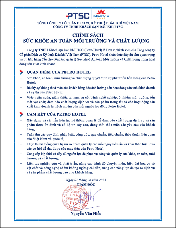 Chính sách Sức khỏe an toàn môi trường và chất lượng